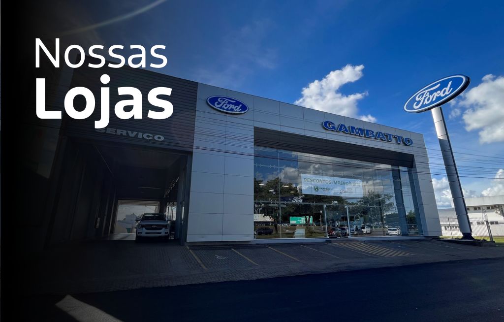 Imagem com texto e fachada da loja Ford Gambatto