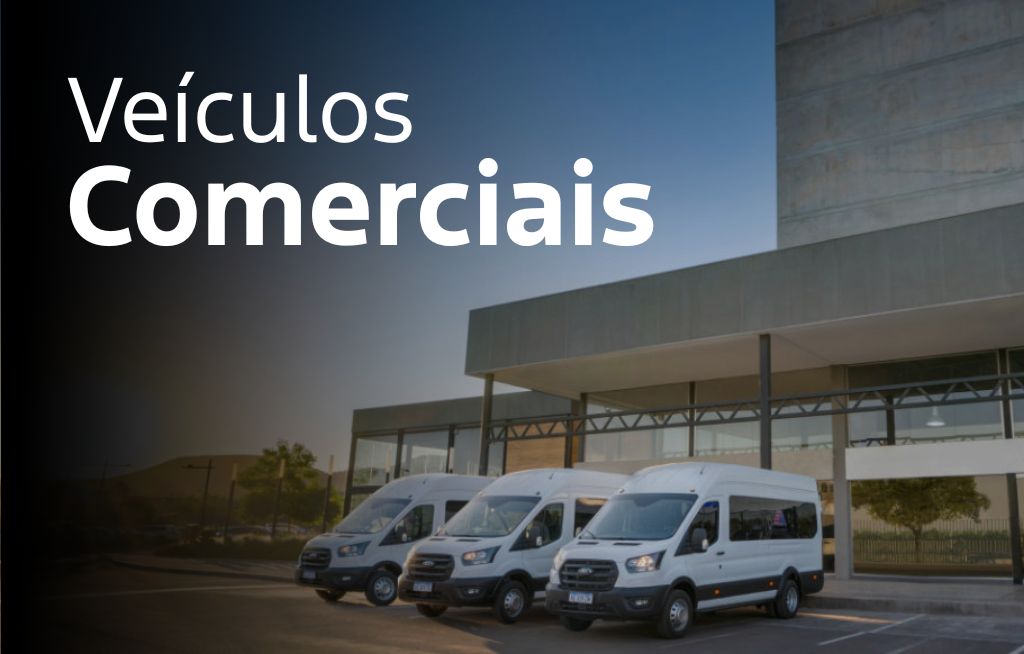 Imagem com texto e veículos comerciais da Ford