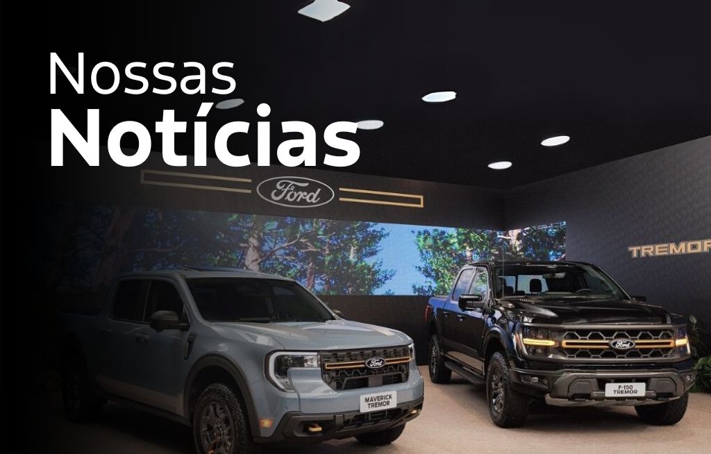 Imagem com texto e duas F-150 tremor expostas