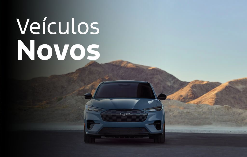 Imagem de um Ford Mustang de frente com um texto encima