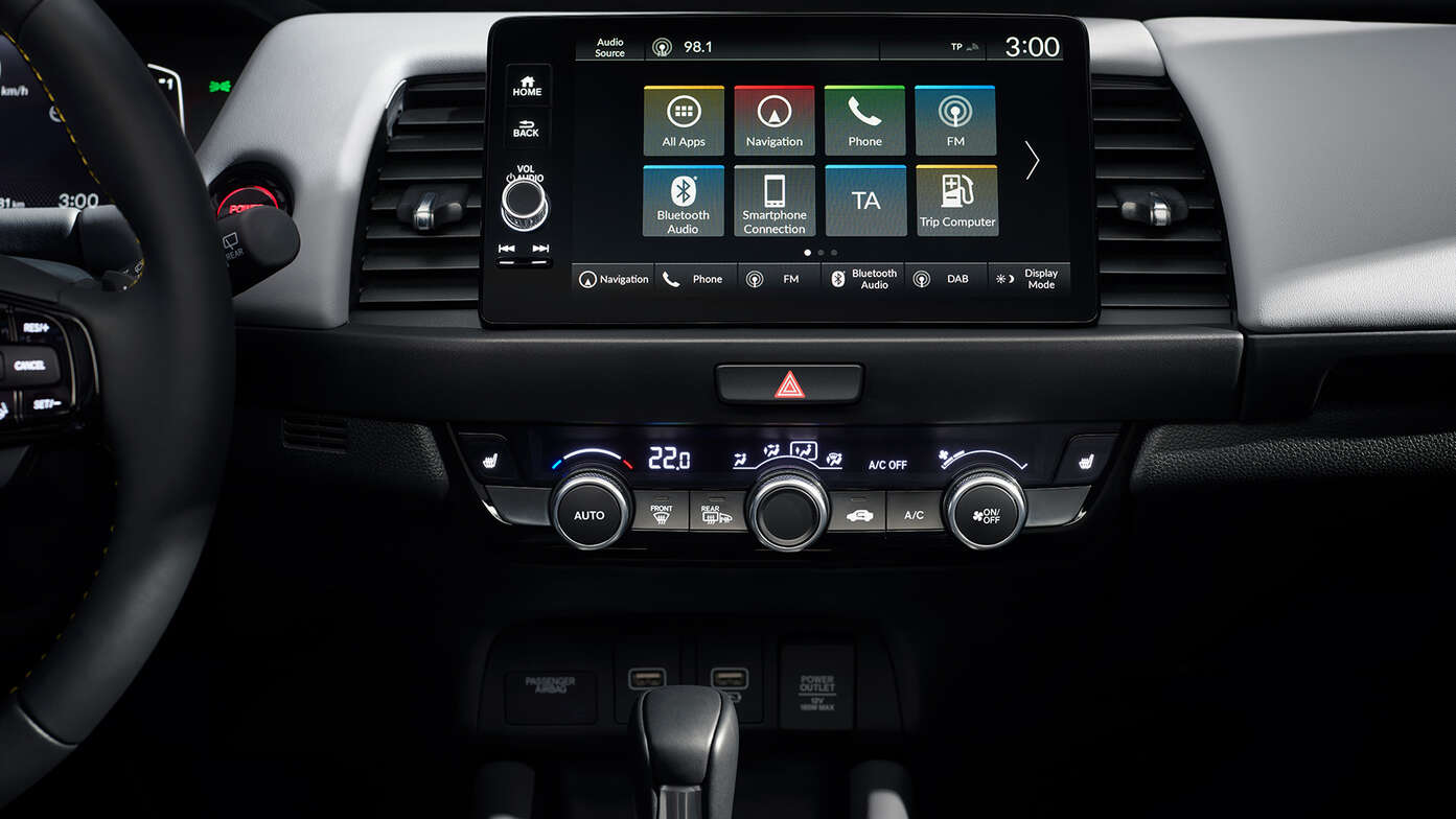 Jazz infotainment system with familiar touchscreen functionality to a smartphone.  Easy to use.