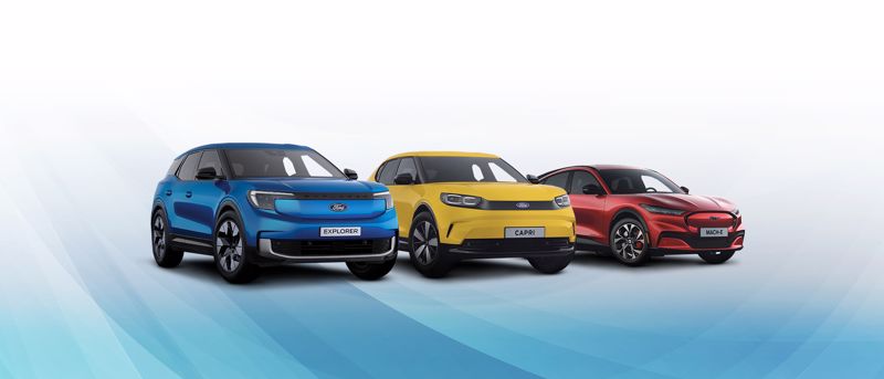 **5 Jahre Gratis-Service und 0 % Leasing** auf die Ford E-Modelle Explorer, Capri und Mustang Mach-E