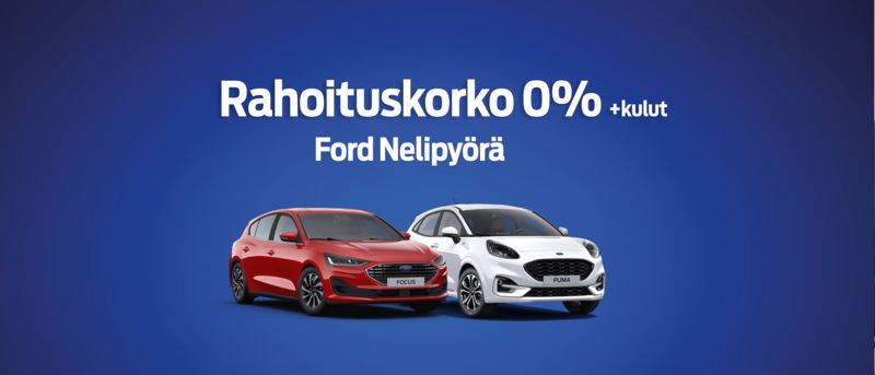 Erä Ford Focus ja Puma -malleja - 0% rahoituskorko +kulut